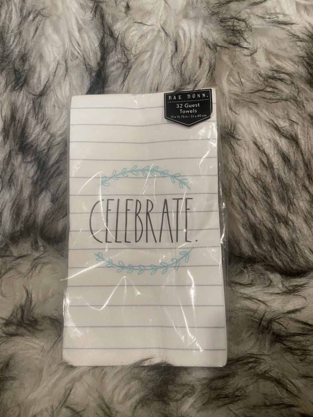 Rae Dunn White Guest Towels with Blue Wreath and Gray Lettering